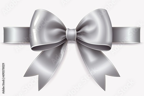 Silver ribbon and bow isolated on white background.