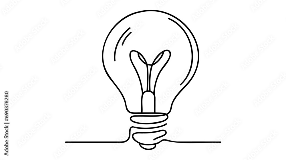Continuous one line drawing bulb lamp vector illustration minimalism concept - obrazy, fototapety, plakaty 