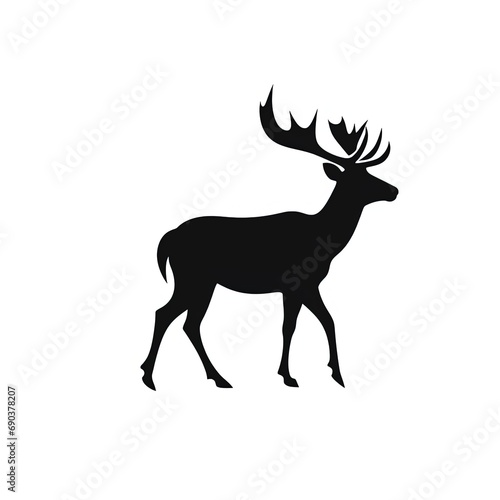 Reindeer black silhouette isolated on white background.