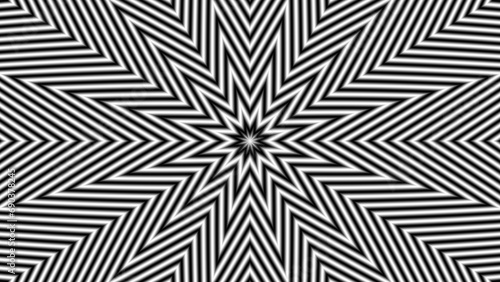 Monochrome Pulsing fiery flower. Optical illusion of movement.