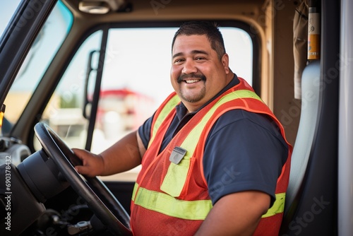 A male truck driver smiling. 