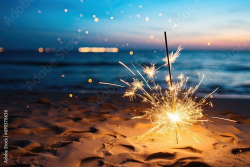 Sparklers at the beach at evening.