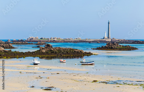 Ile vierge lighthouse and beach on the north coast of Finistere © Willy Mobilo