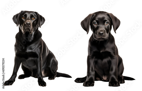 Set of Cute Labrador Retriever Dog: Labrador Retriever Puppy and Adult Labrador Retriever in a Sitting Pose, Isolated on Transparent Background, PNG