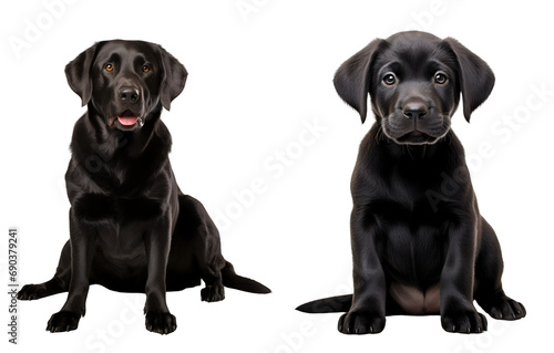 Set of Cute Labrador Retriever Dog: Depicting a Labrador Retriever Puppy and an Adult Labrador Retriever Sitting, Isolated on Transparent Background, PNG