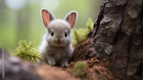 A small rabbit is sitting in the dirt