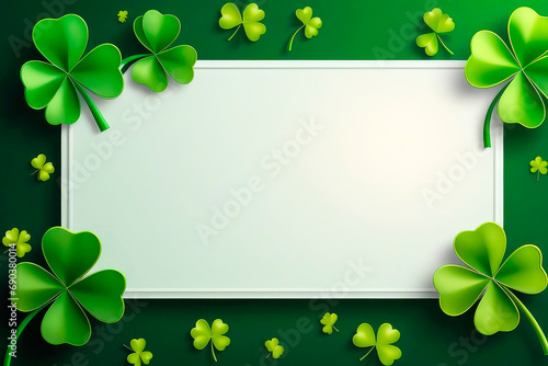 Happy Saint Patricks Day concept. St. Patrick's day symbols frame border. Greeting card, party invitation template or banner mockup.
