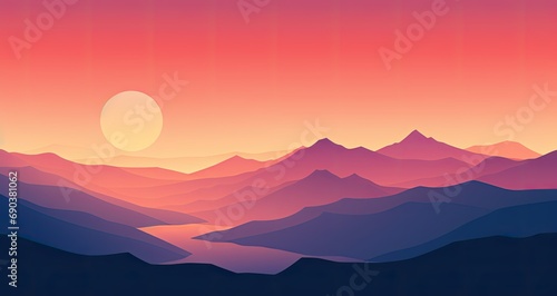 Sunrise Over Reflective Mountain Lake