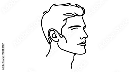Continuous Line Drawing of Man Profile. Abstract Man Face Minimalistic Beauty Concept.