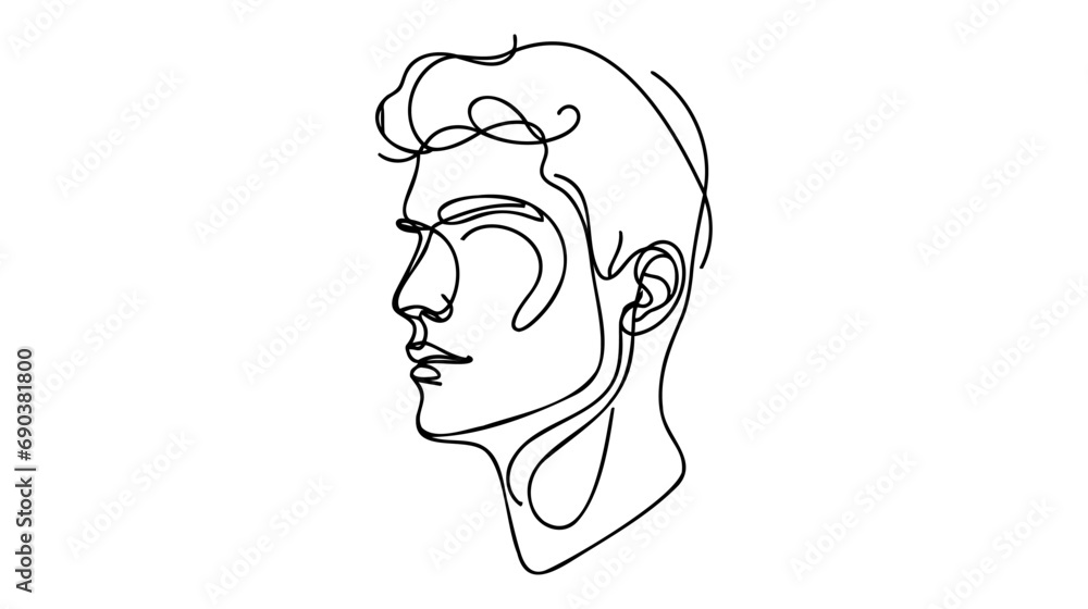 Continuous Line Drawing of Man Profile. Abstract Man Face Minimalistic Beauty Concept.