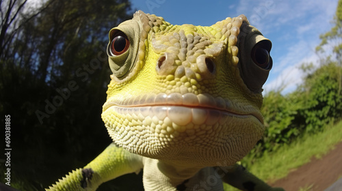 Chameleon Taking Selfies. Crazy wild Animal Who Took Cute Selfies.