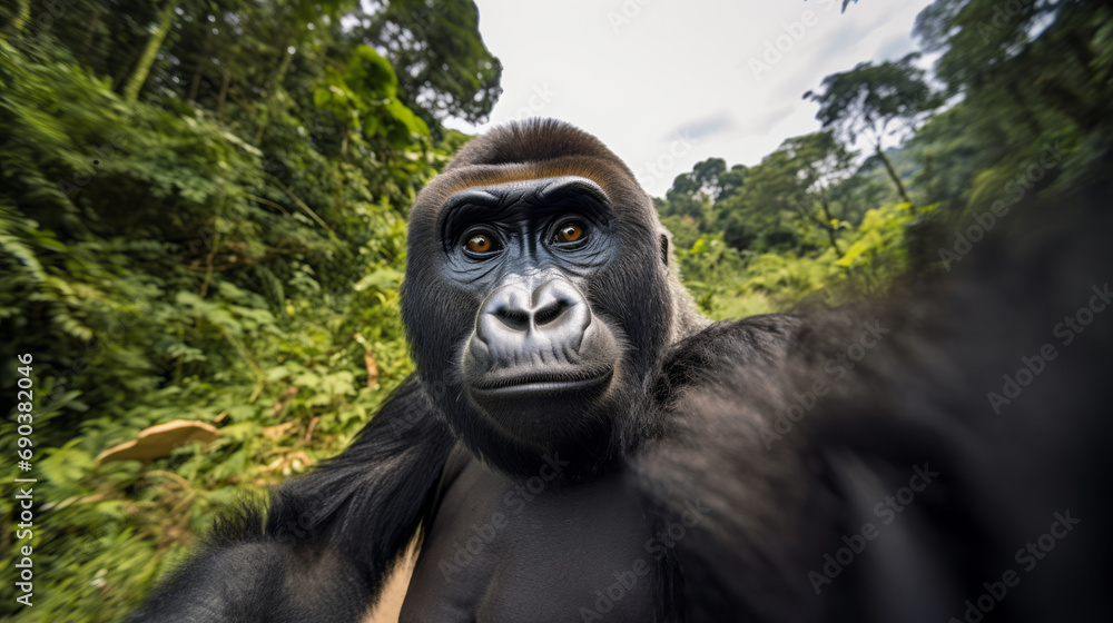 Gorilla Taking Selfies. Crazy wild Animal Who Took Cute Selfies.