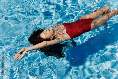 Summer woman person swim sport body bikini water blue pool female