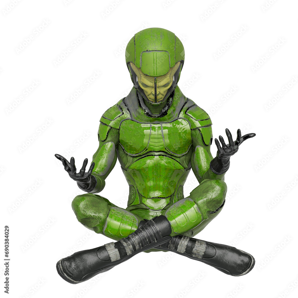 alien soldier is in meditation on yoga pose alien soldier is in meditation on yoga pose