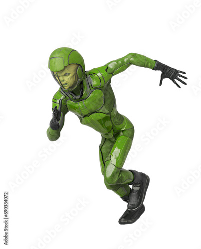 alien soldier is running fast on side view © DM7