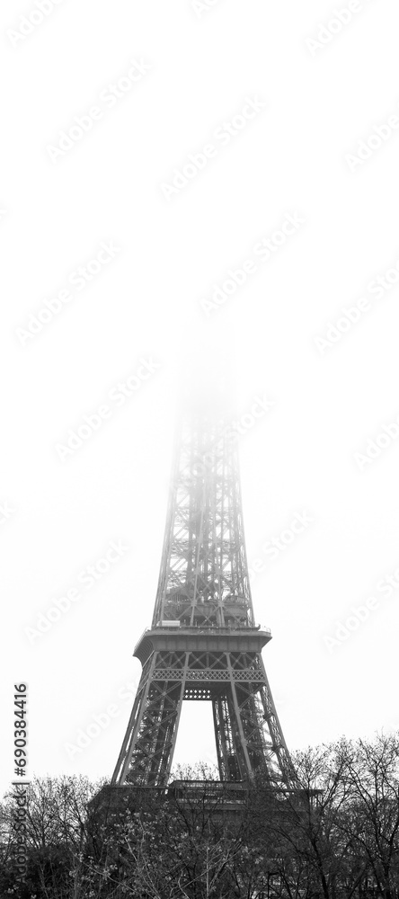eiffel tower in the fog