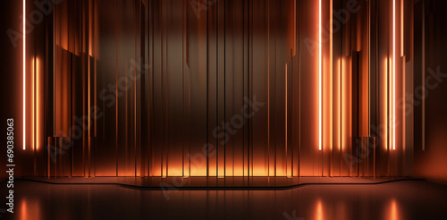 Creative textured coppertoned wall with illuminated inset LED lighting