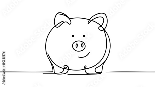 Piggy bank in continuous line art drawing style. Pig moneybox black linear sketch isolated on white background. Vector illustration