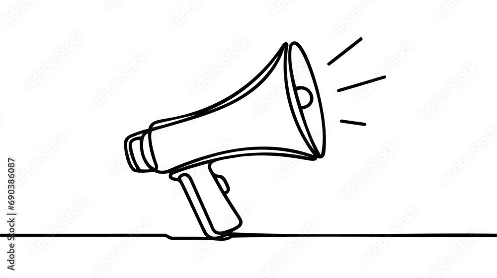 Continuous single one line art drawing of megaphone speaker for news and promotion vector illustration - obrazy, fototapety, plakaty 