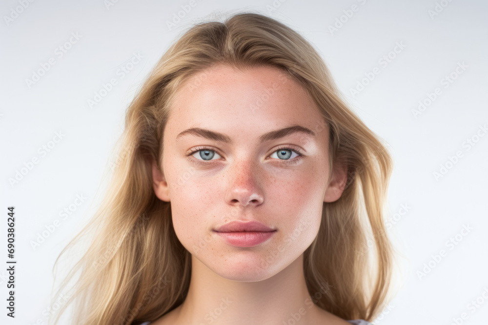 A headshot of a young woman with freckles, blonde hair, and clear blue eyes, presenting a natural and fresh look. A headshot of a young woman with freckles, blonde hair, and clear blue eyes, presenting a natural and fresh look.