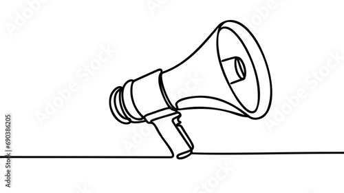 Continuous single one line art drawing of megaphone speaker for news and promotion vector illustration
