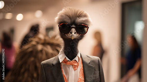 Stylish anthropomorphic bird character in a suit possibly for animation or fashion concept photo