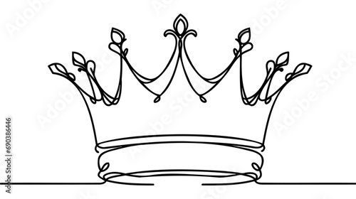 Continuous one line drawing of royal crown. Simple king crown outline design. Editable active stroke vector