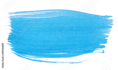 Watercolor brush stroke of blue paint, on a white isolated background