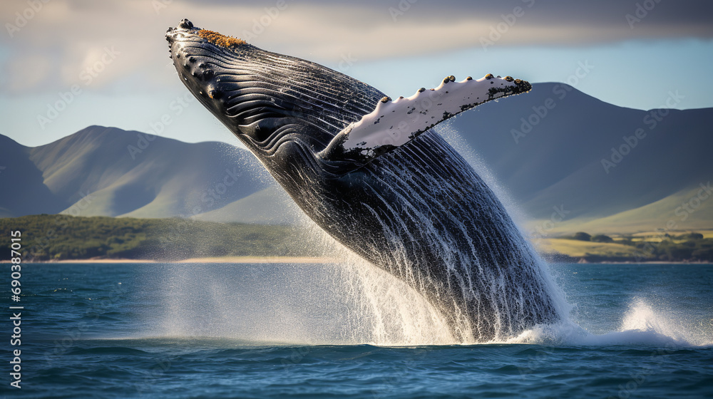Majestic humpback whale breaching the surface of the ocean Stock Photo ...