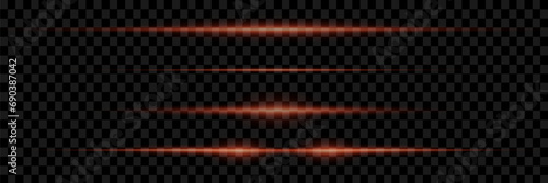 
A set of horizontal lines, highlights and flares on a transparent background. Laser beams, horizontal light beams.