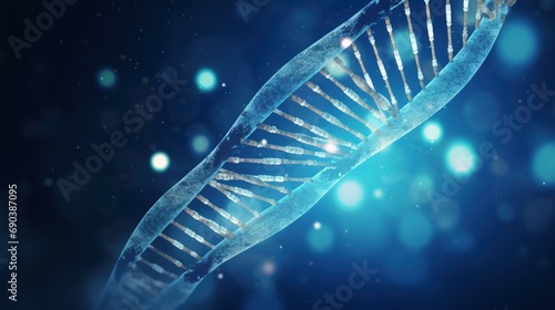 Human DNA genetic symbol illustration on blue abstract background.