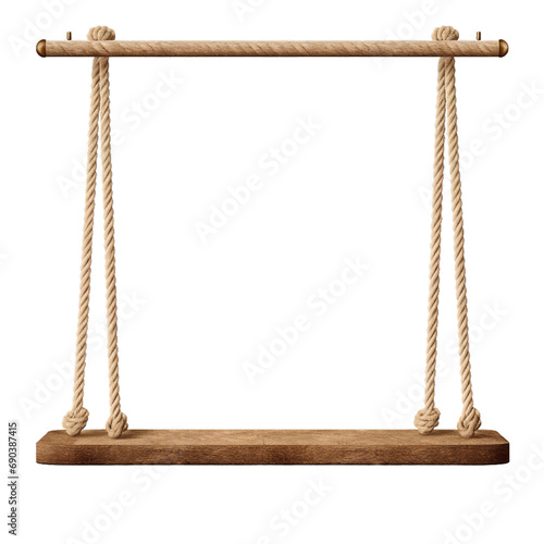 Hanging rope shelf isolated on transparent