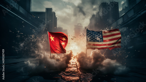 Conceptual digital illustration that represents the ongoing global geopolitical tensions between USA and China photo