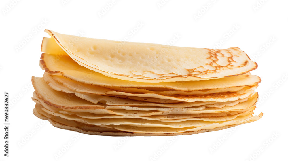 Stack of thin crepes isolated on transparent or white background - obrazy, fototapety, plakaty 