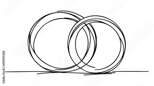 One continuous line drawing of Wedding rings. Romantic elegance concept and symbol proposal engagement and love marriage in simple linear style.