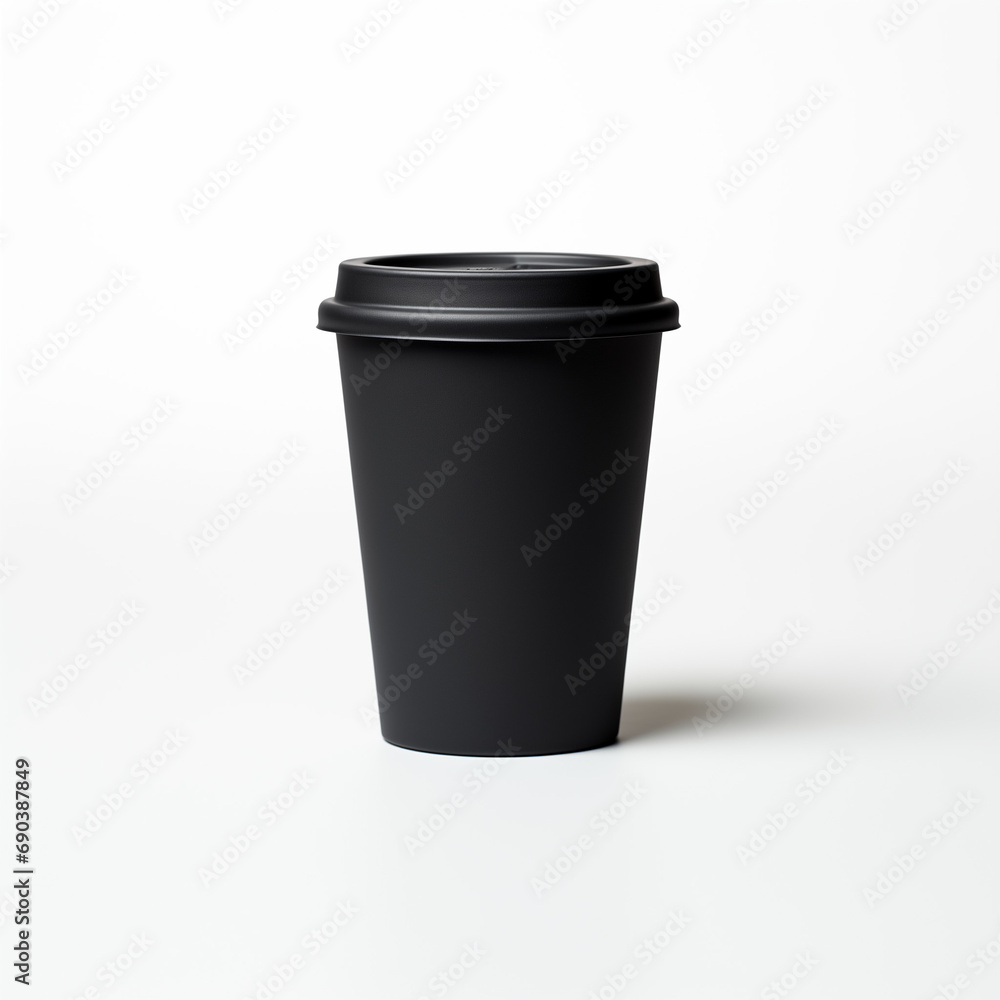 A smooth black paper cup without any pattern, with a pure white background and photography lighting A smooth black paper cup without any pattern, with a pure white background and photography lighting