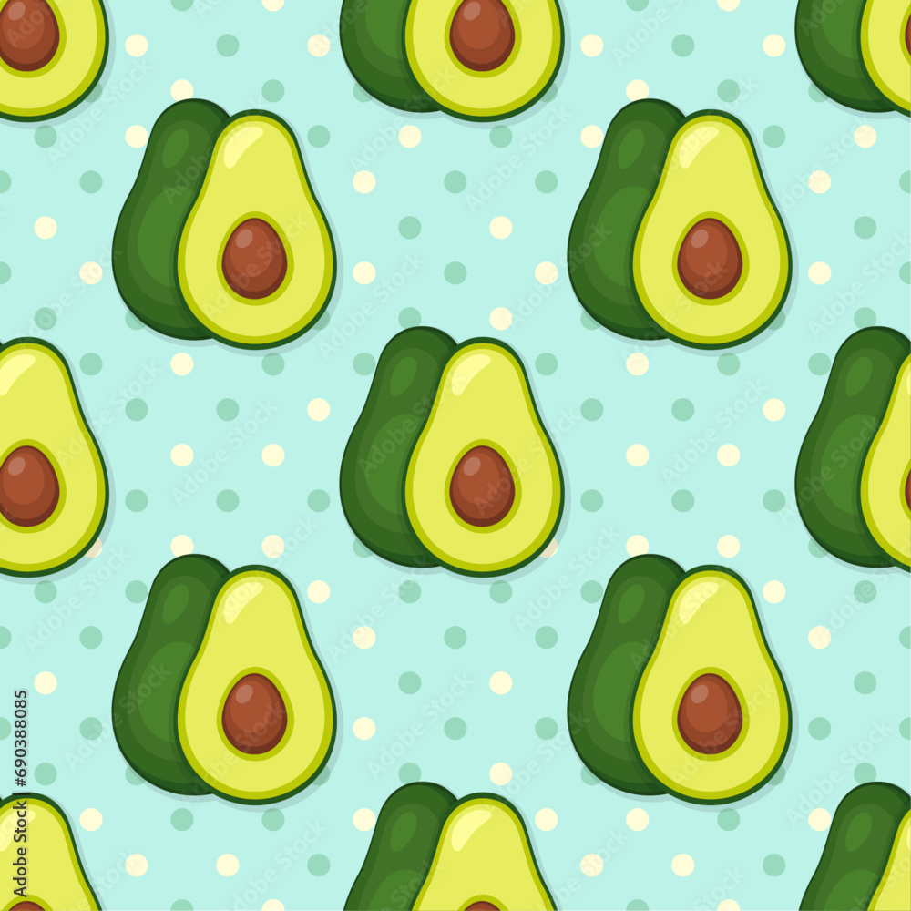 Avocado vector seamless pattern. Vector flat drawings on dotted background. Best for textile, wallpapers, kitchen decoration, wrapping paper, package and your design. Avocado vector seamless pattern. Vector flat drawings on dotted background. Best for textile, wallpapers, kitchen decoration, wrapping paper, package and your design.