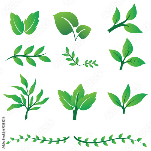 et of green leaf vector design element, leaf, nature, plant, tree, vector, green, spring, icon, set, leaves, illustration, design, environment, branch, ecology, natural, eco, floral, summer, logo