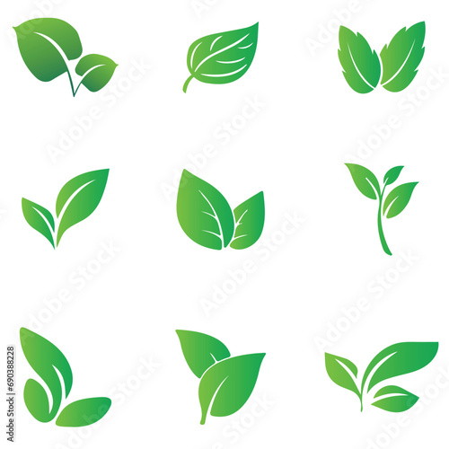 et of green leaf vector design element, leaf, nature, plant, tree, vector, green, spring, icon, set, leaves, illustration, design, environment, branch, ecology, natural, eco, floral, summer, logo