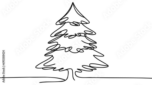 Christmas tree line background. One line drawing background. Continuous line drawing of christmas tree icon.