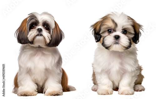 Set of Cute Shih Tzu Dogs: Puppy Playfulness and Adult Elegance in Sitting Poses, Isolated on Transparent Background, PNG © Only Best PNG's