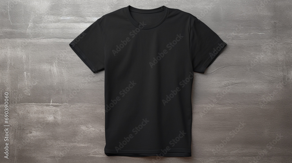 T-shirt noir sur un fond gris. Mode, vêtements, tissu. Arrière-plan pour conception et création graphique. T-shirt noir sur un fond gris. Mode, vêtements, tissu. Arrière-plan pour conception et création graphique.