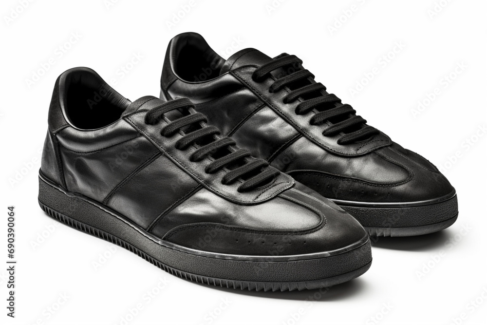 Paire de basket de couleur noir sur fond blanc. Mode, chaussures, accessoire. Arrière-plan pour conception et création graphique. Paire de basket de couleur noir sur fond blanc. Mode, chaussures, accessoire. Arrière-plan pour conception et création graphique.
