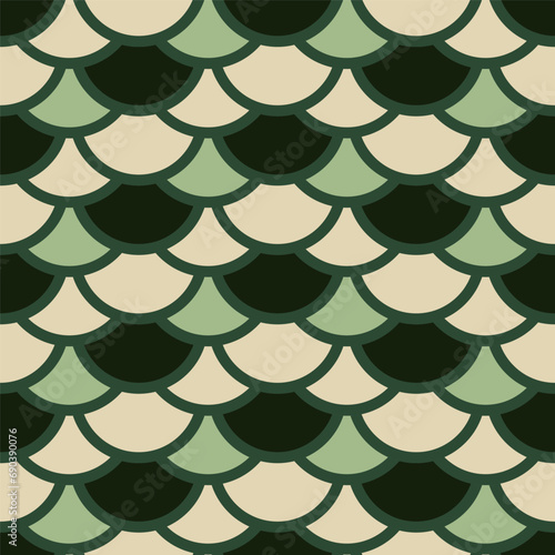 Green reptile scales inspired modern pattern. Vector seamless pattern design for textile, fashion, paper, packaging and branding. 