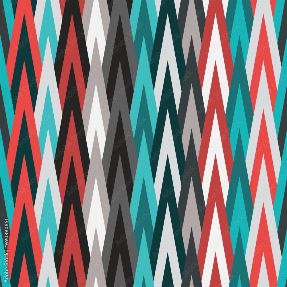 Sharp triangles pattern in blue and red shades tribal style. Vector seamless pattern design for textile, fashion, paper, packaging and branding. Sharp triangles pattern in blue and red shades tribal style. Vector seamless pattern design for textile, fashion, paper, packaging and branding.