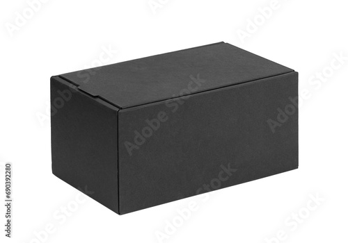 Black cardboard box isolated on white background. Box mockup design.