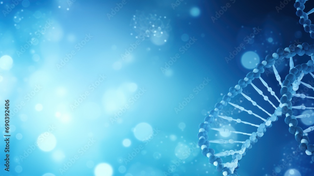 Human DNA genetic symbol illustration on blue abstract background. - obrazy, fototapety, plakaty 