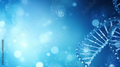 Human DNA genetic symbol illustration on blue abstract background.