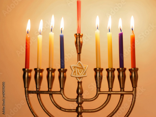 nine-candle candle holder, Hanukkah, Jewish holiday.