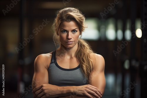Training girl women in the gym beautiful athletic body photo fitness crossfit muscles body sports uniform © Dm